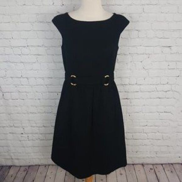 DAVID MEISTER - Textured Belted Sheath Dress Black 4 - Picture 6 of 7